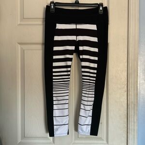 Athleta Black and White Striped Leggings—cropped